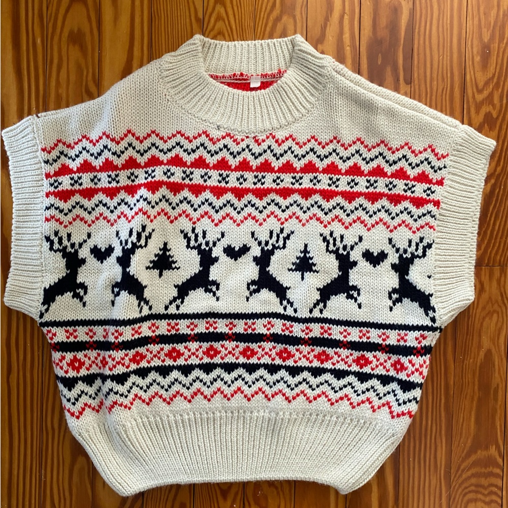 Cozy Christmas Reindeer “Ugly” Sweater Vest in White